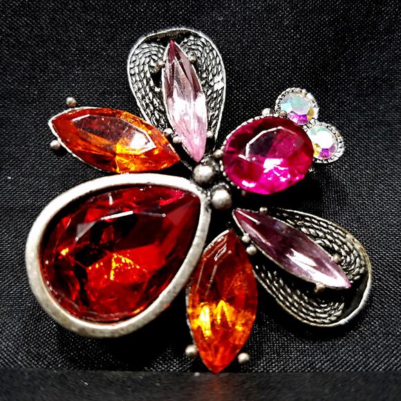 Signed “Love Bug” Vintage Rhinestone Insect Brooch – Pink & Orange - Picture 2 of 10